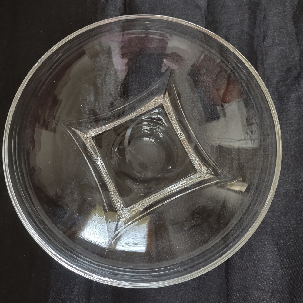 Thick Glass Bowl Round Square Base